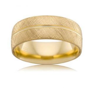 Yellow Gold Mens Braided Design Wedding Ring -J2594Yellow Gold Brushed and Polished Low Round Wedder-306A001/Y Yellow Gold Mens Grained Brushed Wedding Ring- B2624