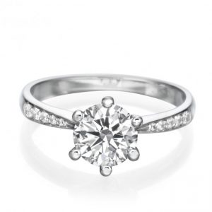 Brilliant Cut Solitaire Engagement Ring With Diamonds In Band-FJ8217