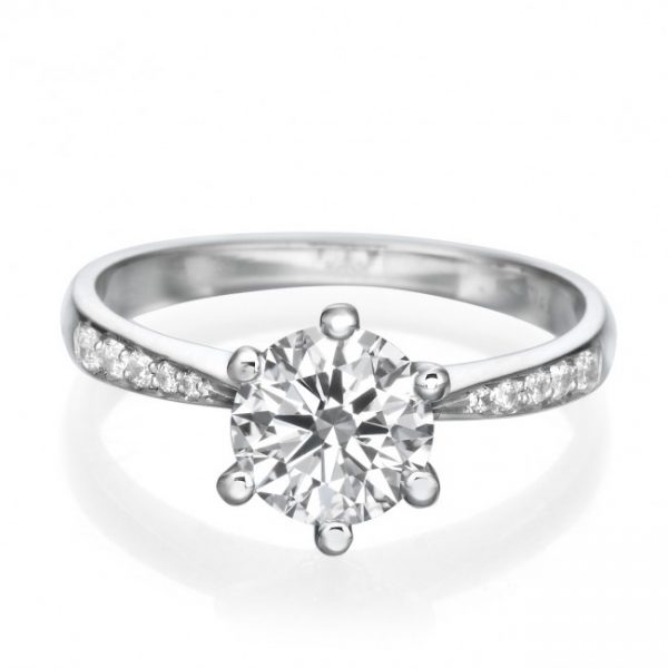 Brilliant Cut Solitaire Engagement Ring With Diamonds In Band-FJ8217