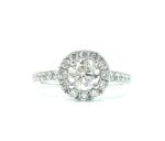 brilliant cut halo featuring diamonds set allong the band.
