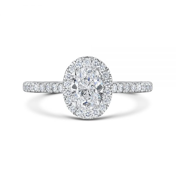 18ct White Gold Oval in Halo Design Engagement ring.