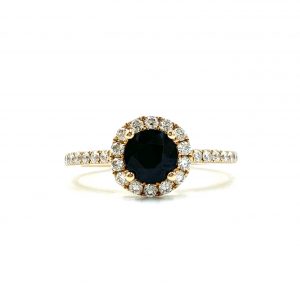 18ct Rose Gold Australian Dark Sapphire Halo Ring. (D)23565