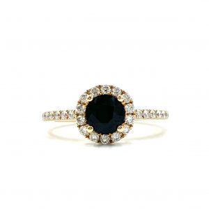 18ct Rose Gold Australian Dark Sapphire Halo Ring. (D)23565