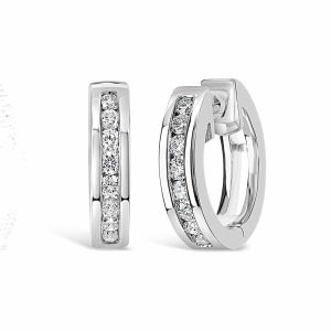 18ct white gold channel set huggies diamond set