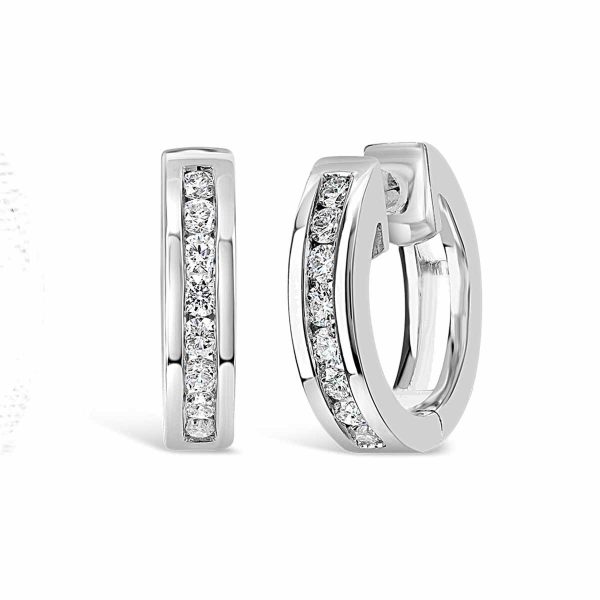 18ct white gold channel set huggies diamond set