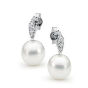 drop pearl and diamond earrings