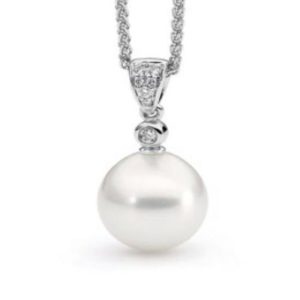 18ct white gold diamond set and pearl pendant