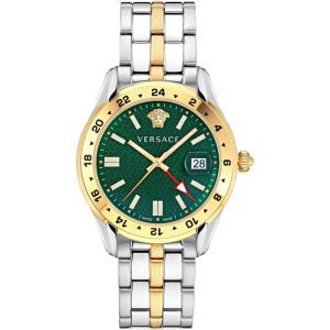 "Versace VE7C00623 men's stainless steel watch with black dial and Greca-pattern bezel"