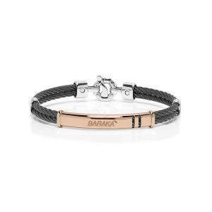 “Barakà BR332071 men’s bracelet in 18 k rose gold and stainless steel with black PVD finish, featuring a single white diamond accent in the clasp”