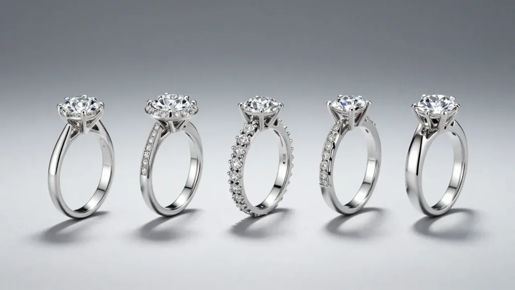 Popular engagement ring styles Melbourne - solitaire halo three-stone